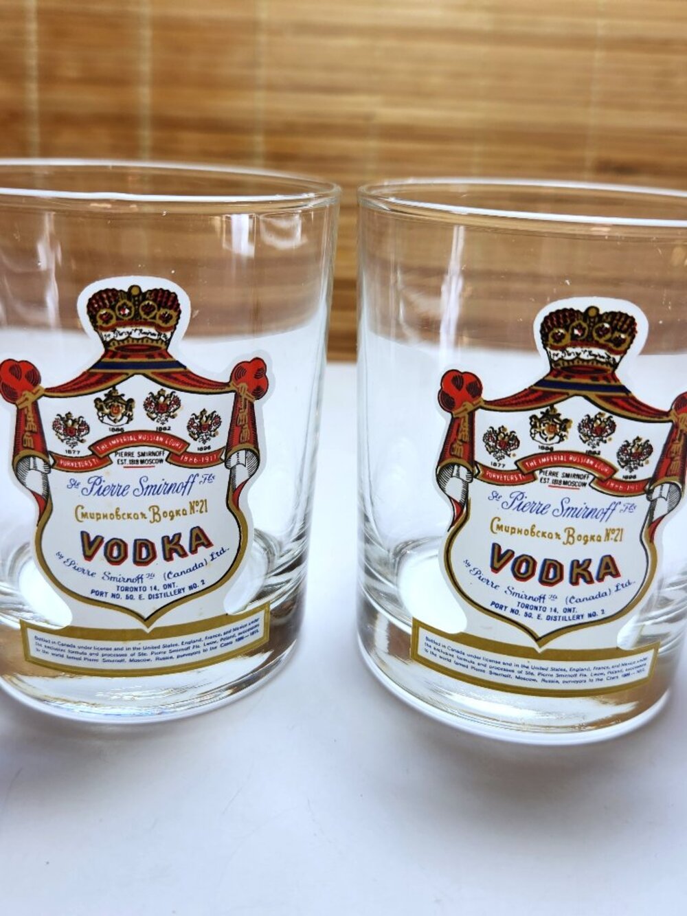Vintage Smirnoff Vodka Glasses Set of 2 Rocks Lowball Gold Rim Barware Canada